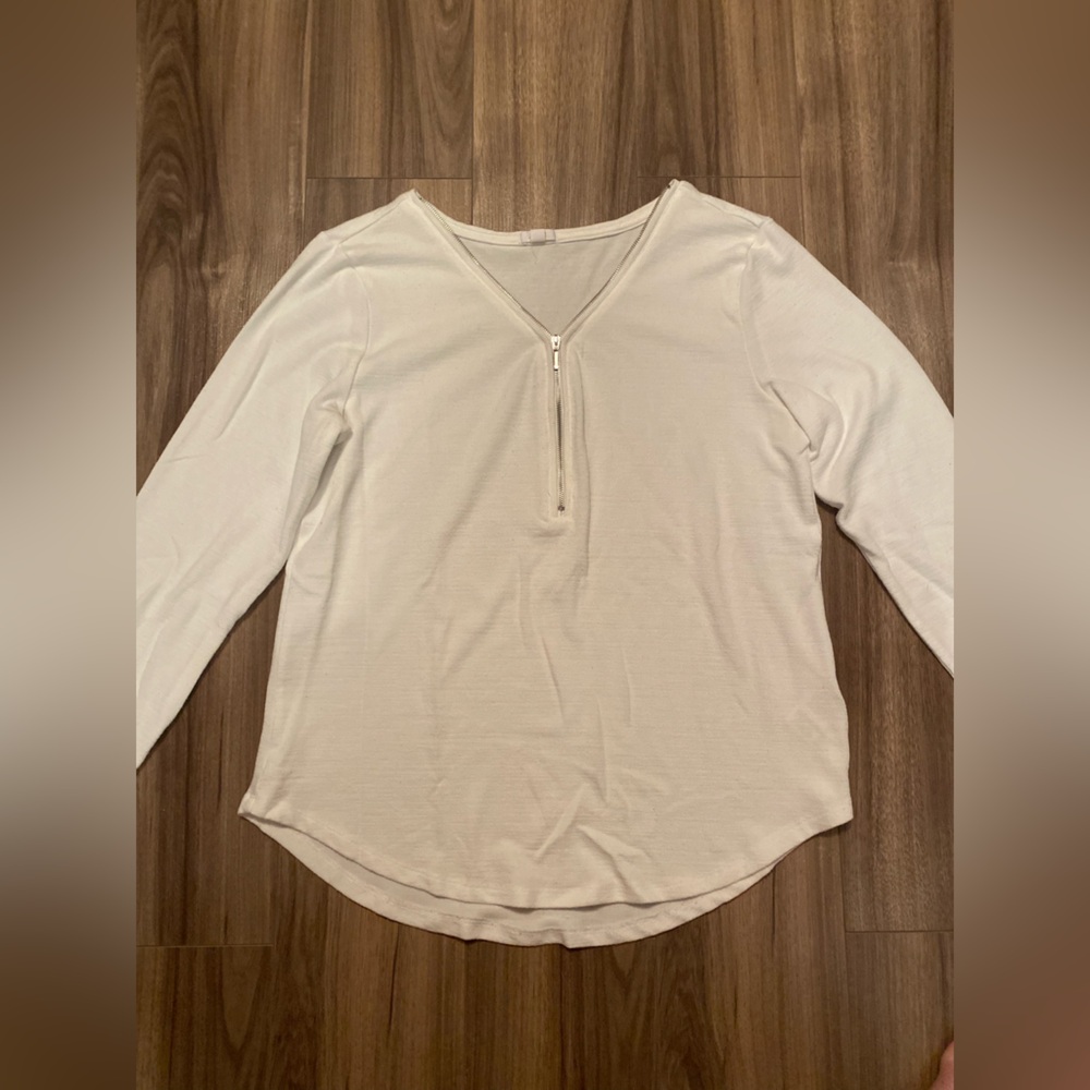White Long Sleeve Zip-Up Top